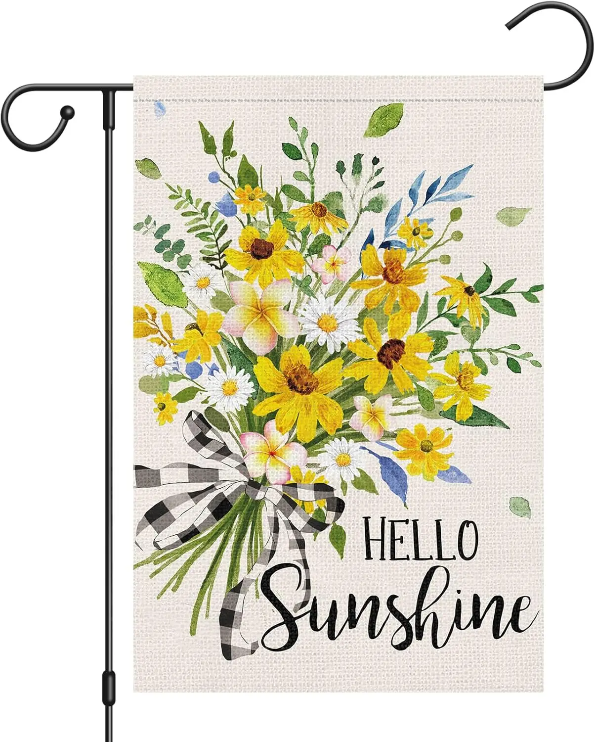 Heyfibro Hello Sunshine Daisy Garden Flag 12x18 arpillera de doble cara, cartel de jardín con ramo de flores de primavera y verano para mar rústico LLE