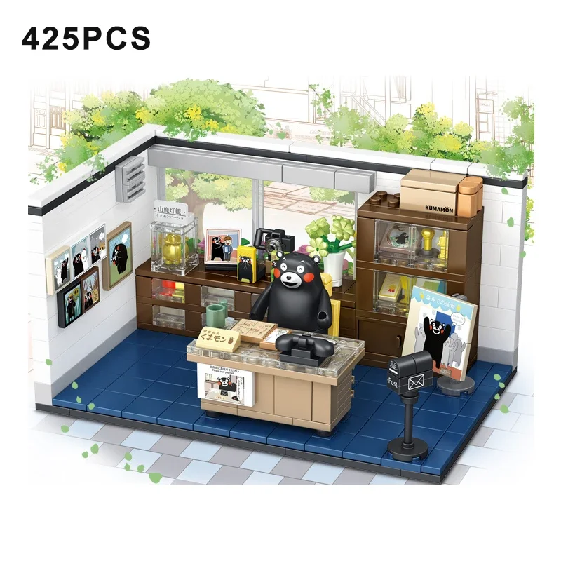 Kumamon Beer Stad Street View Sakura Bloemen Huis Bouwstenen Koffieshop Landkamer Restaurant DIY Bakstenen Speelgoed voor kinderen