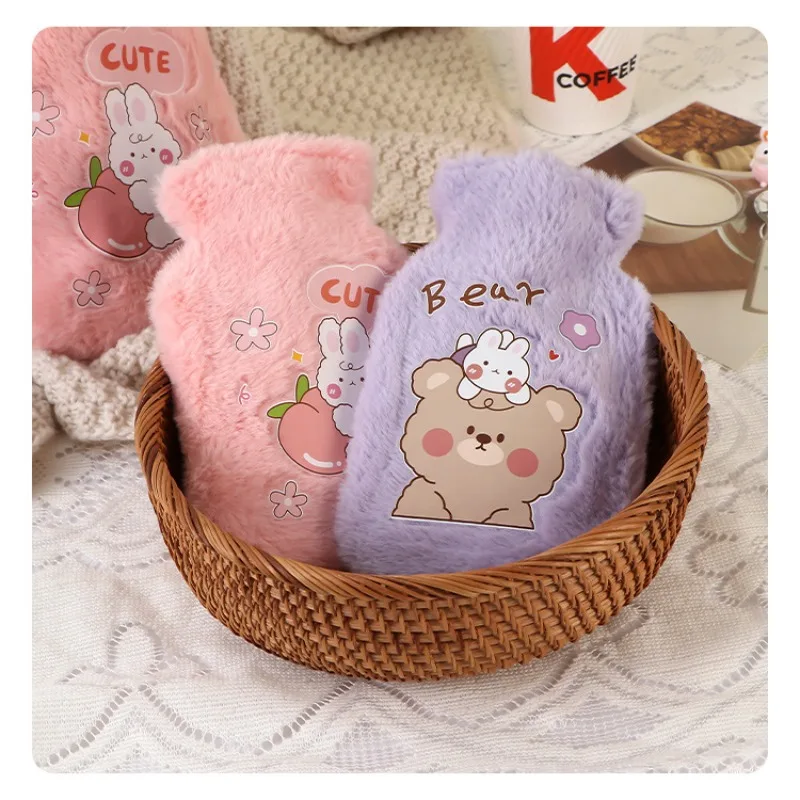 Cartoon Plush Rabbit Bear Hot Water Bottle Water Filling Velvet Small Portable Student Hand Warmer Cute Warm Water Bag 500ml