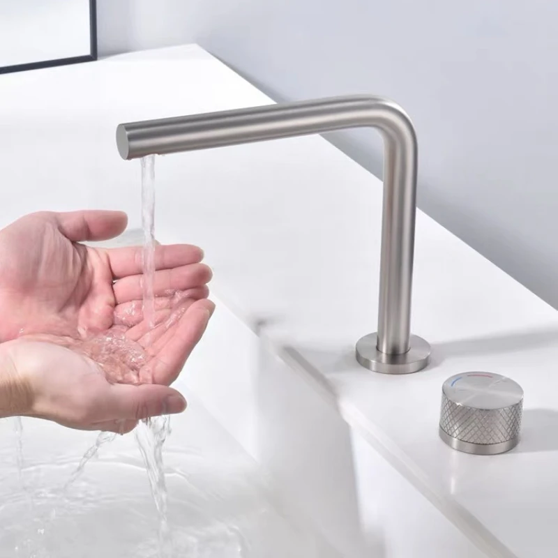 

Basin Faucet Brass Alloy Nickel Brushed Two-Hole Widespread Above Counter Bathroom Vanity Basin Sleek Design