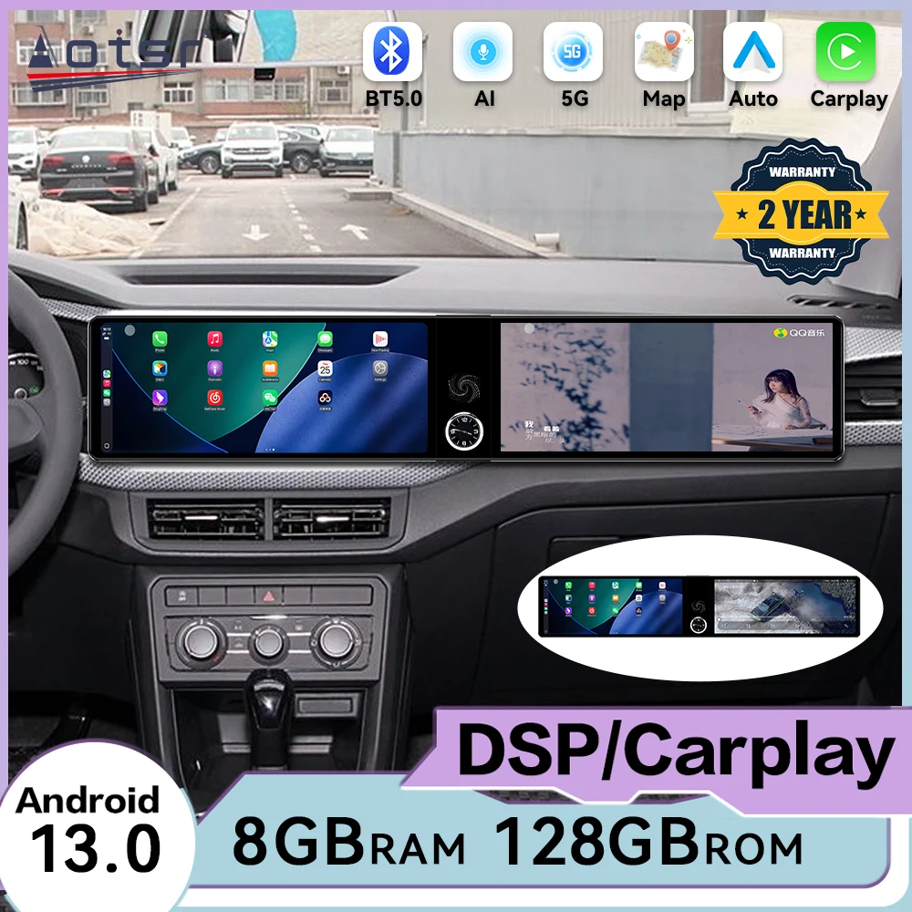 

Двойной экран для Volkswagen Tacqua 2020 ~ 2023 Android 13 Авто Автомобильный радиоприемник Мультимедийный плеер GPS-навигация Стереоприемник Головное устройство