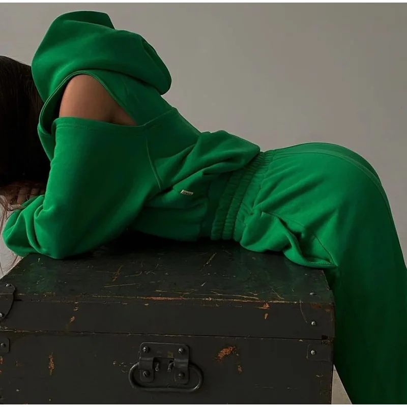 

Fashion Versatile Long-sleeved Fleece Sweater Elastic Band European and American Simple Style Sports Long-sleeved Trousers Set