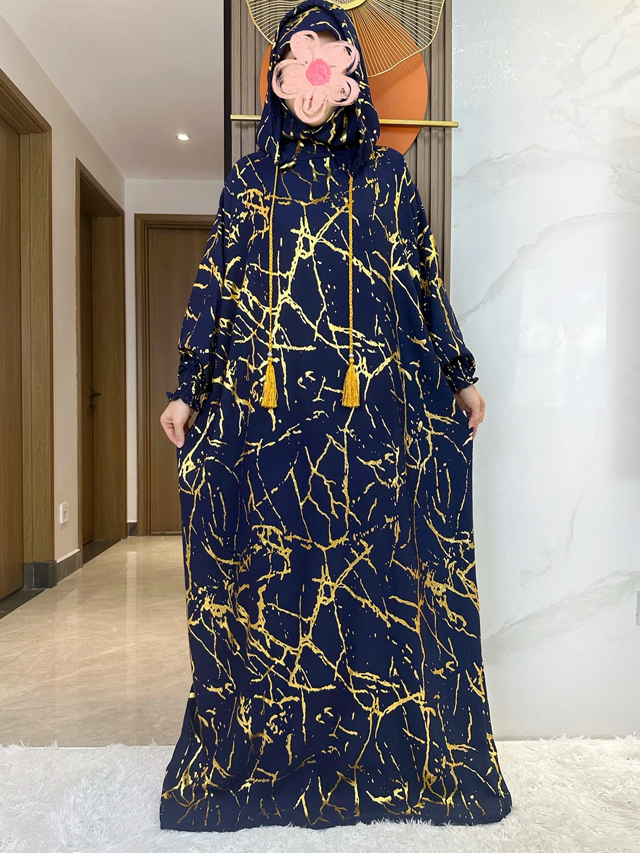 Nuovo 2024 Ramadan musulmano due cappelli Abaya Dubai turchia Islam preghiera indumento cotone Jacquard tessuto Islam donne vestono caftano