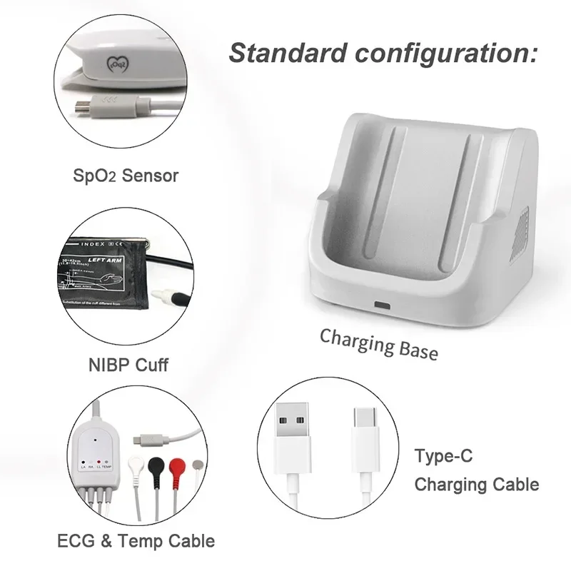 Vital Sign Patient Monitor 6 in 1 Multi Parameter Portable Medical Monitor Bluetooth IOS Android APP Mini Rechargeable