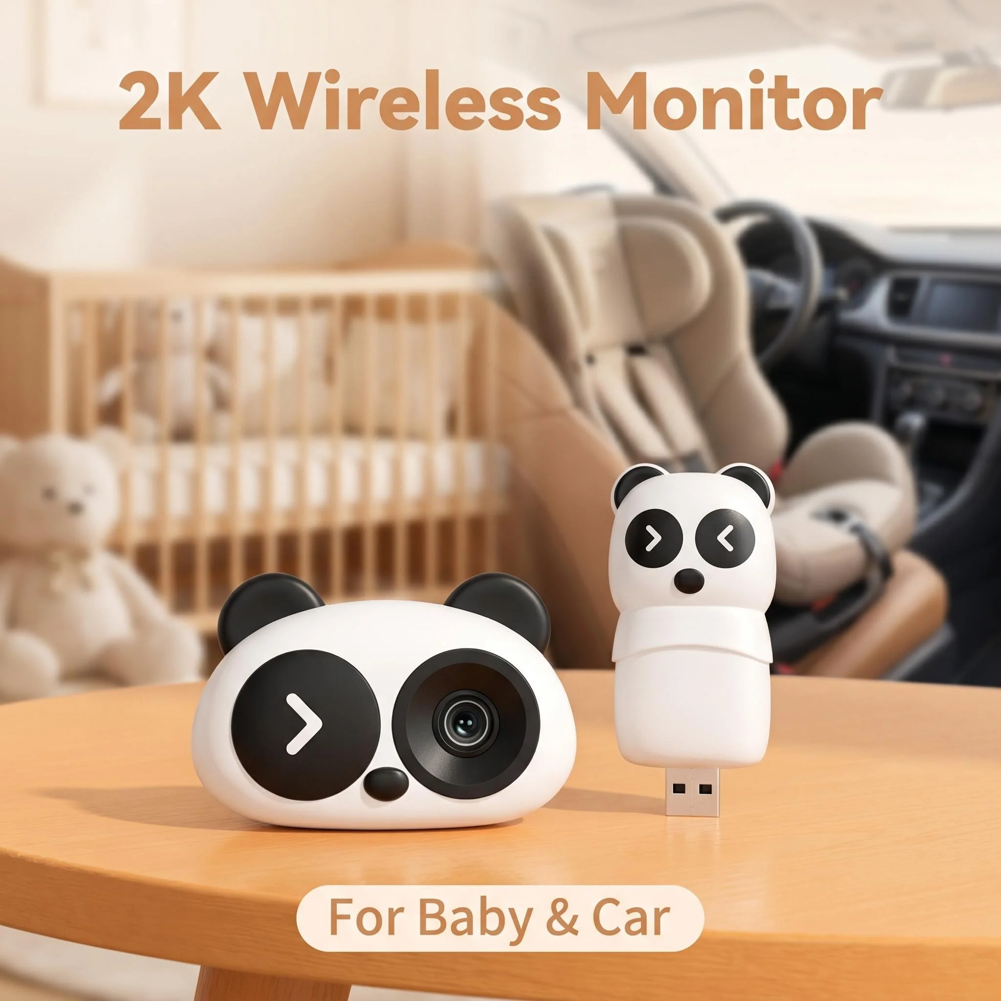 Monitor para Bebés 2K con Cámara DVR para Auto, 1400P 30fps, Codificación H.265, Lente F1.8, Actualización OTA, para Seguridad de Bebés, Guarderías, Autocaravanas y Camiones