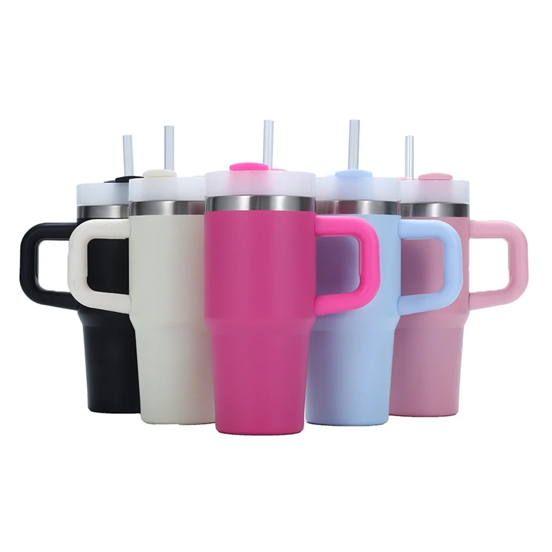 14oz 304 stainless steel insulated cup with handle, coffee cup, children's travel cup, car cup, portable straw cup