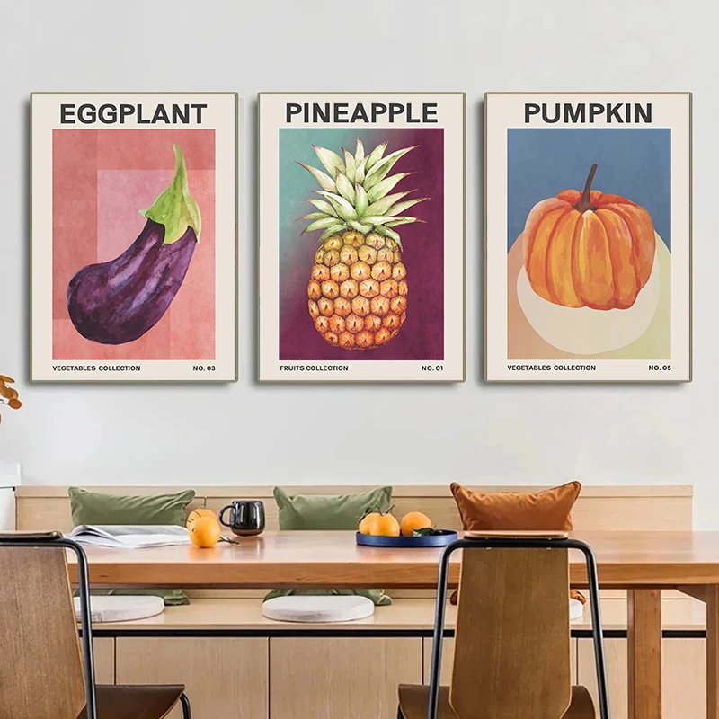 Cartoon Fruit and Vegetable Market Series Tomato Garlic Banana Coconut HD Poster Canvas Paintings And Prints For Home Room Decor