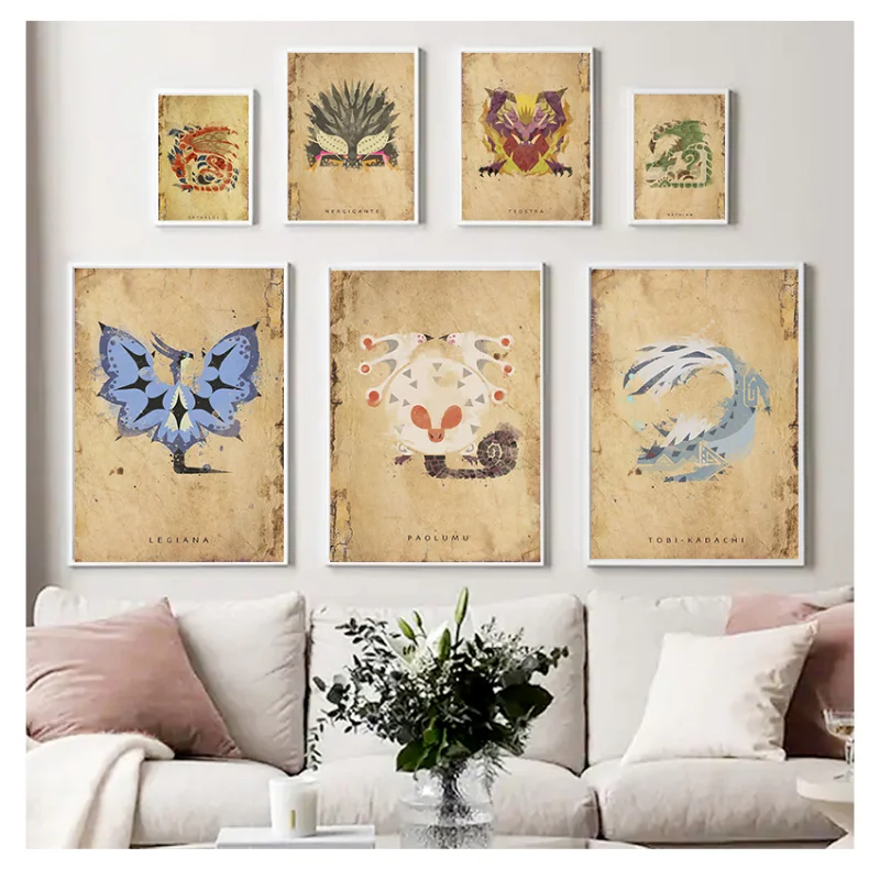 Japanese Game Animated Retro Monster Hunter Posters Canvas Painting Prints Pictures for Living Room Nordic Wall Art Home Decor