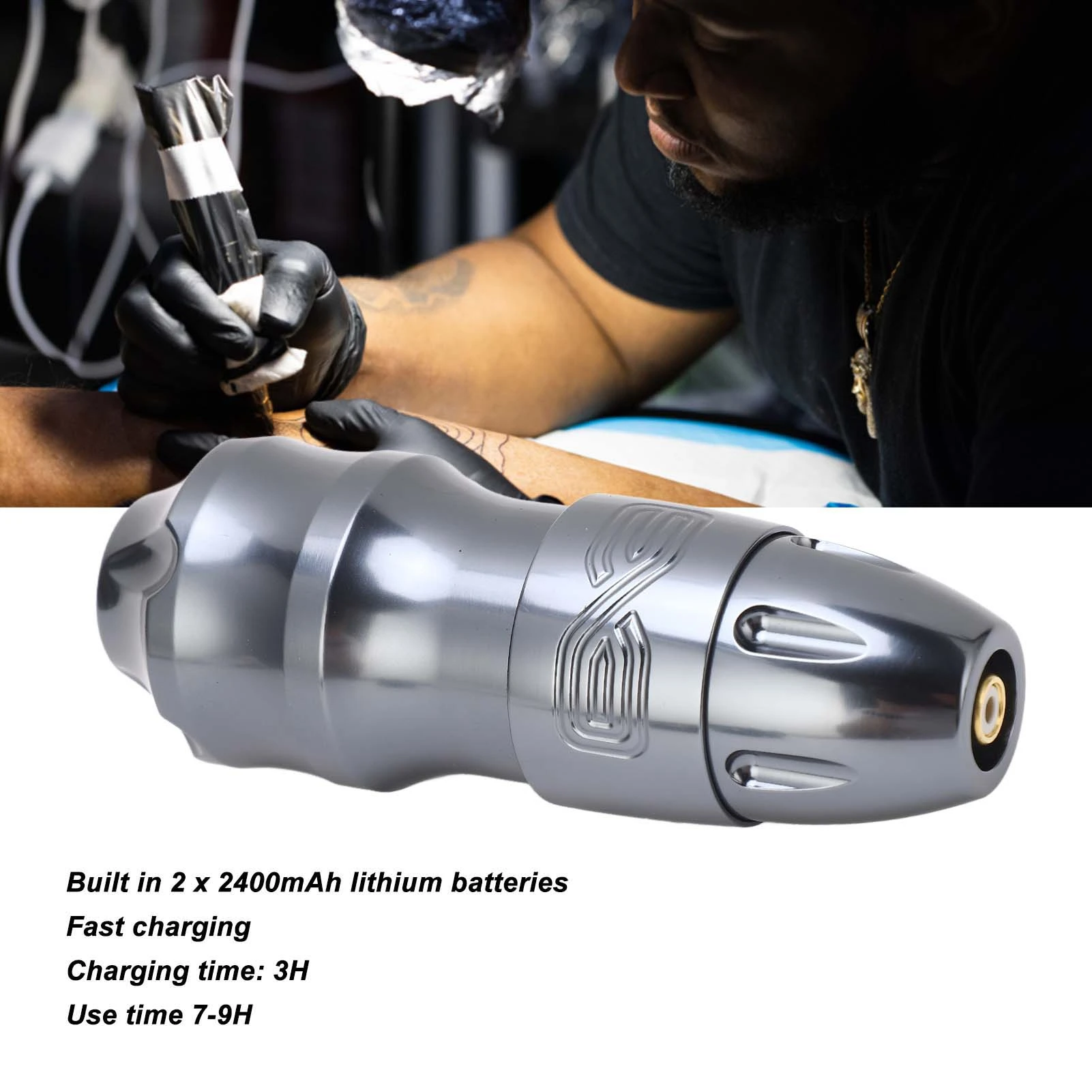 

2400mAh Wireless Rotary Tattoo Machine 4mm Stroke Coreless Rechargeable RCA Rotary Tattoo Pen Silver