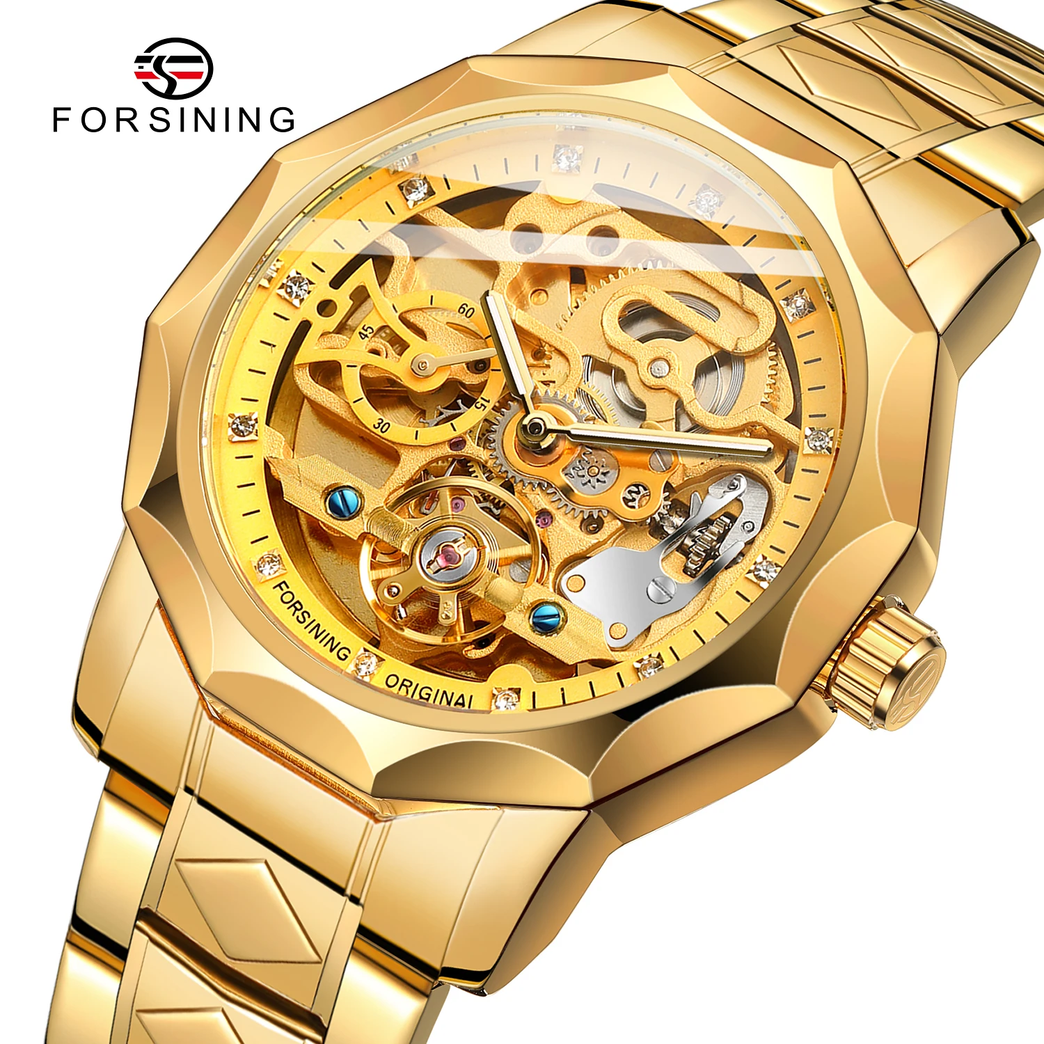 

Forsining Men Gold Automatic Mechanical Wrist Watches Luxury Brand Business Watch For Man Stainless Steel Hand Clock Men's Hours