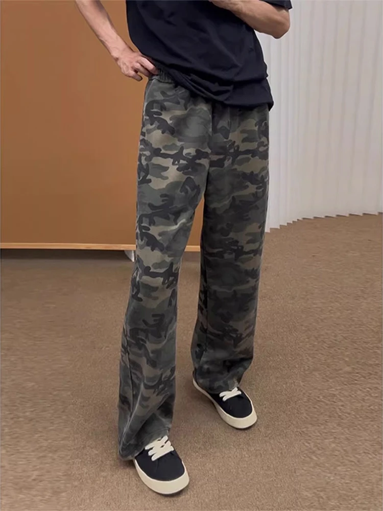 

American Sle Vintage Camouflage Men's Casual Pants Autumn Trendy Brand Loose Drapey Straight Leg Spor Trousers