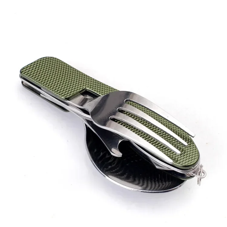 Cuchillo y tenedor plegables 4 en 1, vajilla de Picnic para acampar al aire libre, cuchara, cuchillo y tenedor, vajilla plegable de acero inoxidable