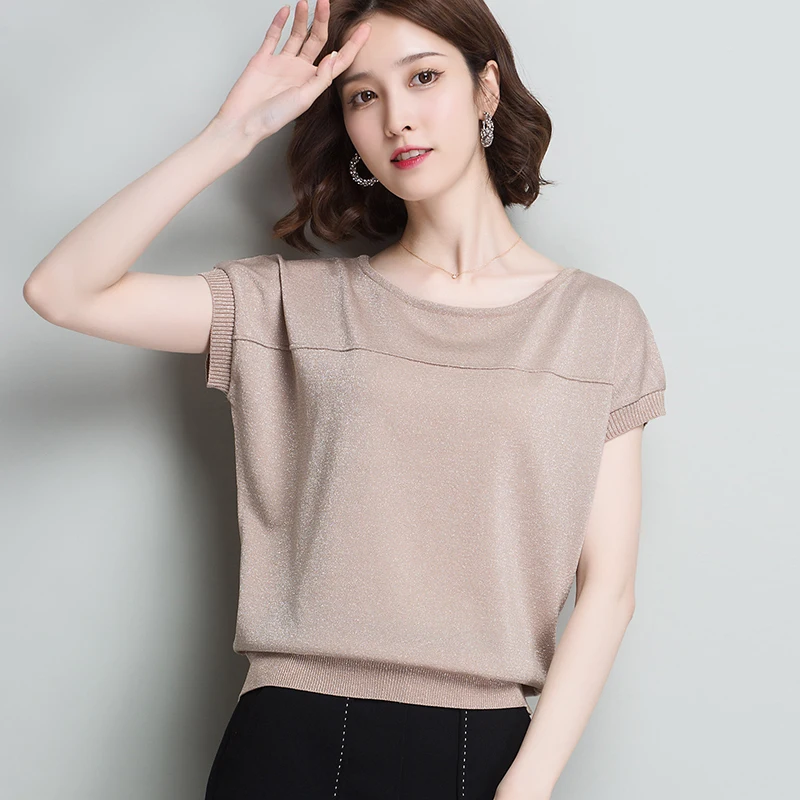 Summer Knitted Sweater Women Pullovers Blusas Mujer De Moda 2024Short Sleeve O-Neck Knit Women Sweater Women Tops Sweaters B336