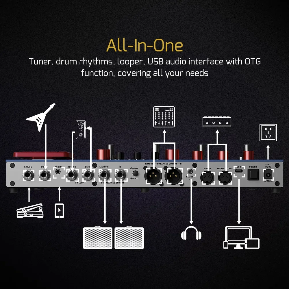 VALETON 10 주년 기념 GP-200X 기타 베이스 앰프 모델링 IR 시뮬레이션 멀티 효과 FX 루프 MIDI 표현 페달 선물