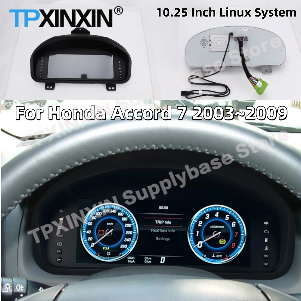 

10,25-дюймовый ЖК-дисплей для Honda Accord 7 2003 ~ 2009, цифровой дисплей, приборная панель, стол скорости, автомобильный виртуальный ЖК-экран счетчика