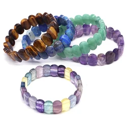 Natural Stone Square Beads Bracelets Colorful Fluorite Quartz Healing Crystal Rectangle Bangle Elastic Gemstone Jewelry Gifts