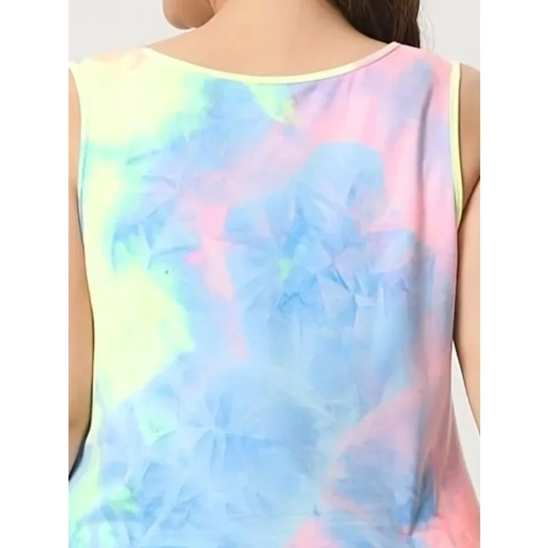 Sukienka damska plus size 1XL-5XL, codzienna i modna, bez rękawów, z efektem tie-dye, idealna do dojazdów do pracy.
