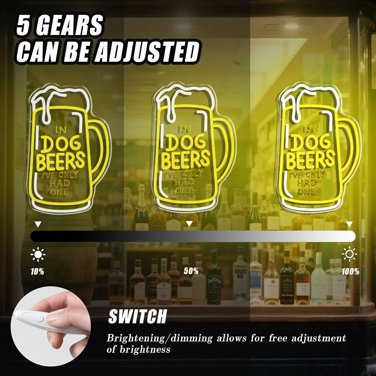 Dog Beer Neon Sign USB Dimmable LED Neon Light for Man Cave Home Bar Shop Pub Bistro Party Restaurant Hotel Game Room Decor Gift