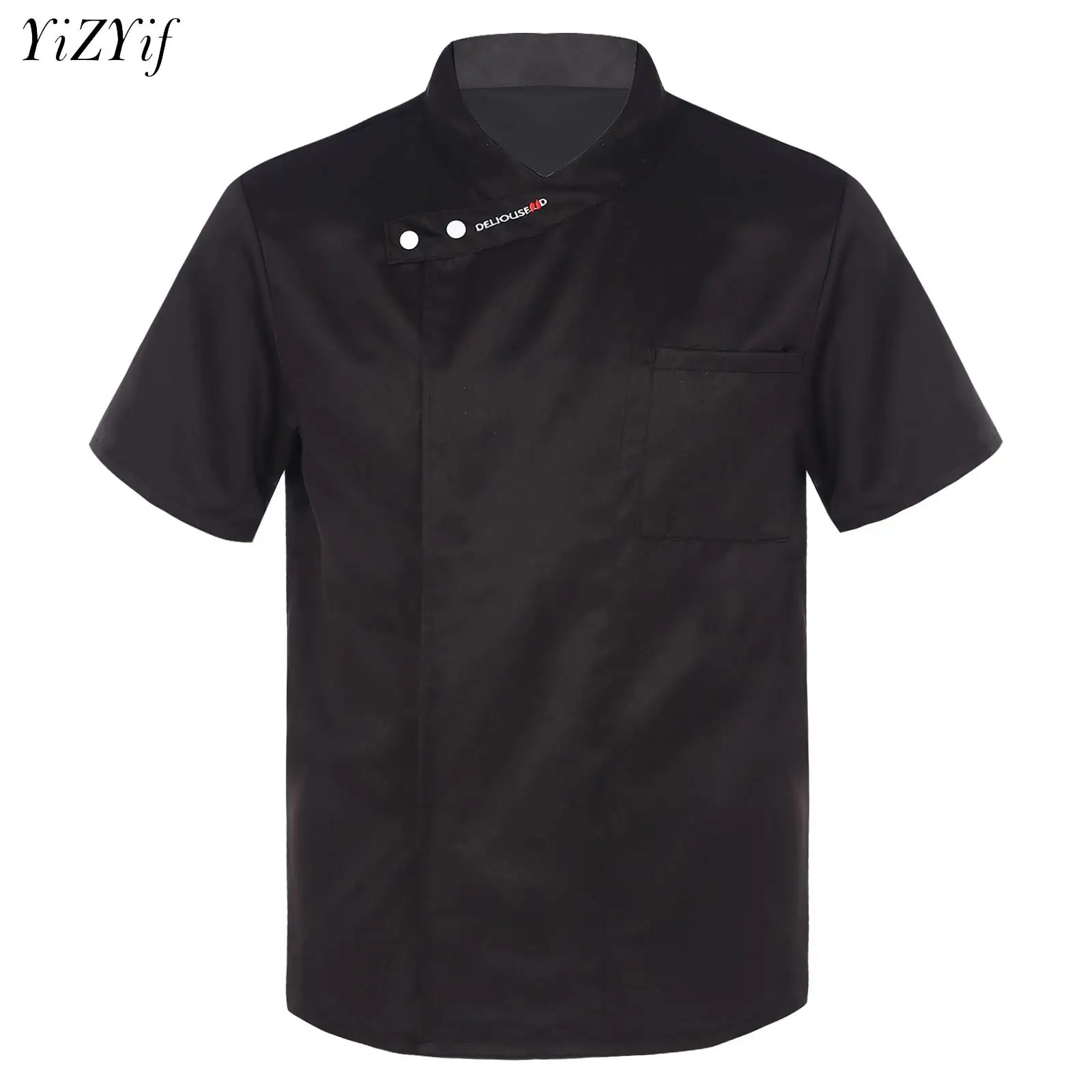 Casaco Chef de manga curta para homens e mulheres, uniforme de cozinha, cantina, restaurante, hotel, padeiro, tops de garçom, camisa de trabalho