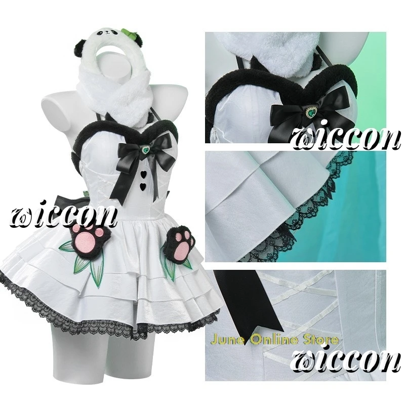 Naraka: Bladepoint Feria Shen Panda Style Lolita Dress Makeup Costume Cosplay Costume Hat Headdress Sock Set image 3