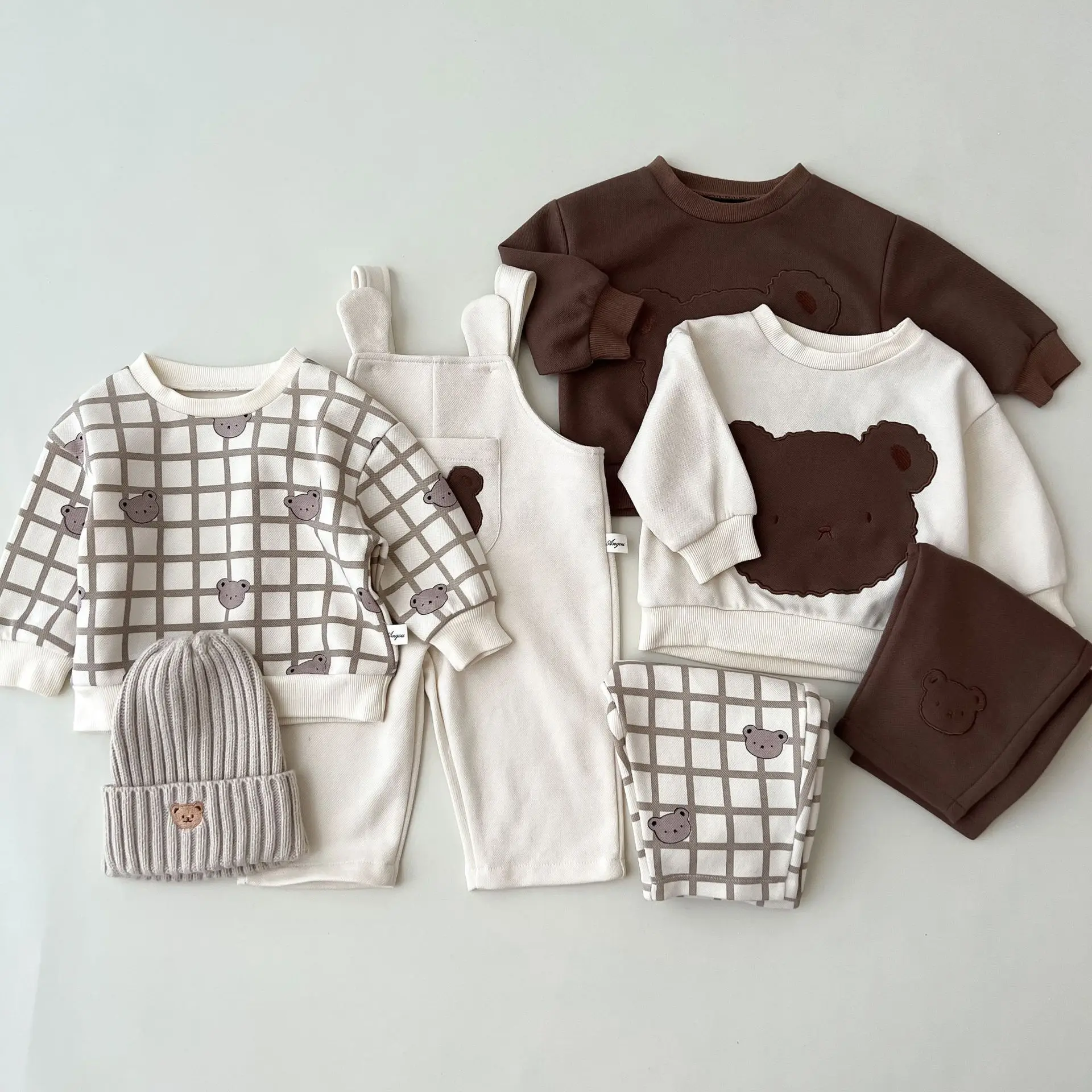 Baby Set Autumn Newborn  Baby  Romper Fashion Overalls Trousers  Cartoon Coat Bear Embroider