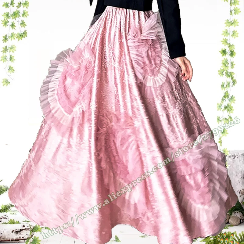 2024 Korean fashion Elegant Girl Pink Jacquard Satin Skirt Womens French Pink Printed Love Pink chic and elegant woman skirt