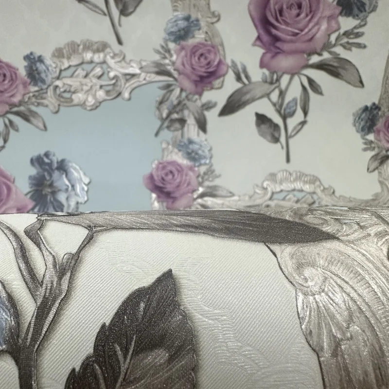 Teal Color Photowall Rose Flower Wallpaper Retro Floral PVC Wall Paper Roll Bedroom Backdrop Decor, Teal,Black,Green