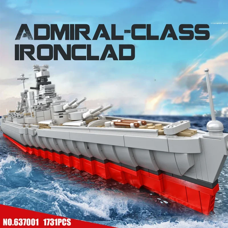 Creativity Military Warships Series Building Blocks ,Ⅱ Battleship Model, MOC Technology Soldier Weapon Compatible Bricks Toys