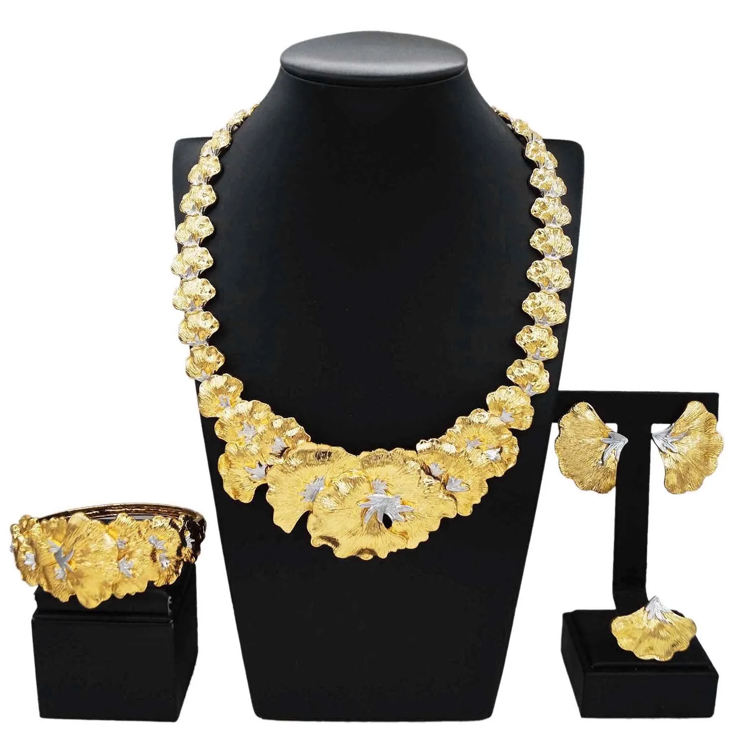 Jewelry Sets For Women Gold Plated Italian Jewelry Set Round Bud Necklace Luxury Wedding Party Jewelry Gift 4pcs