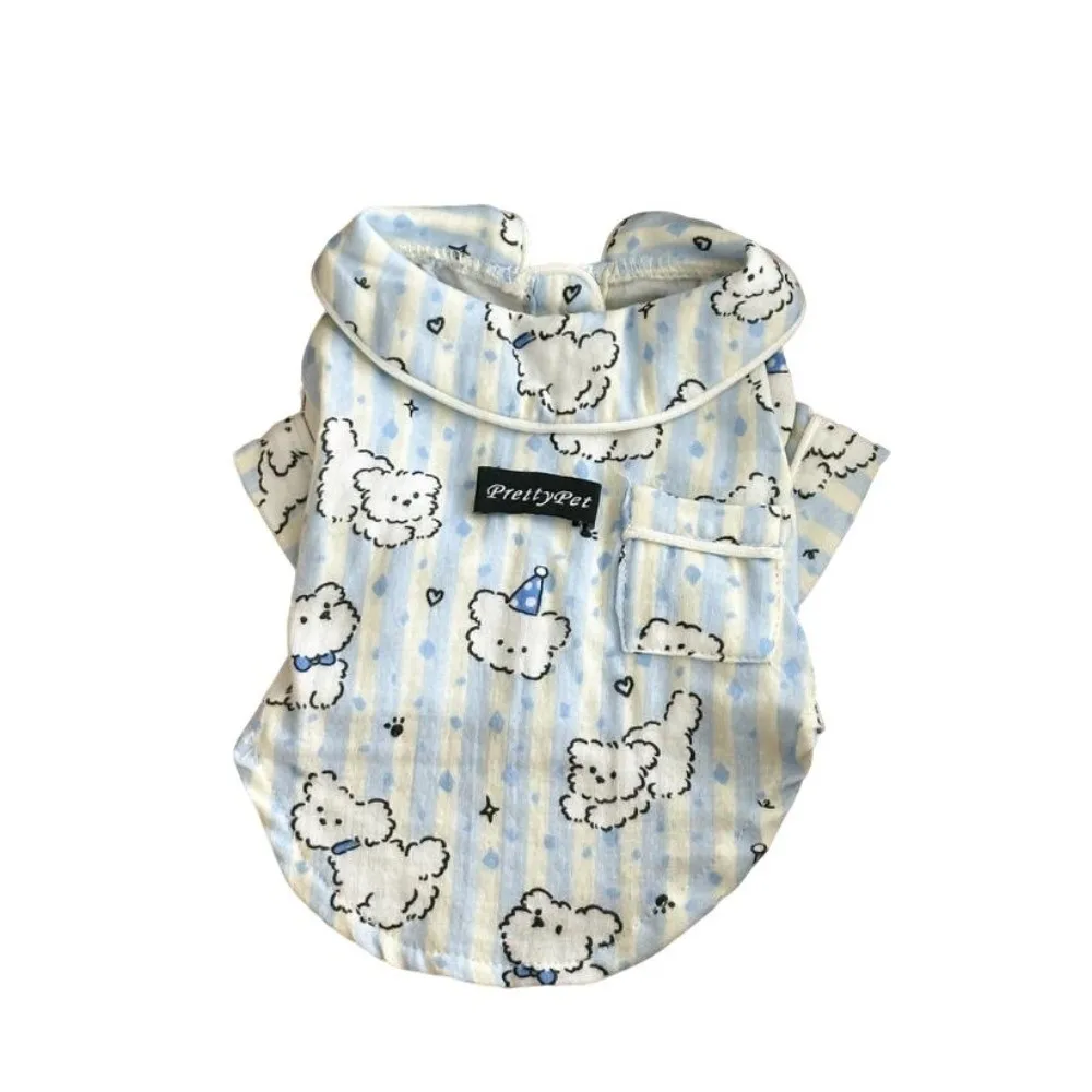 New Cute Puppy Pattern Dog Sleepwear Breathable Blue Pink Base Layer Clothes Anti-Hair Loss Pet Home Clothes Indoor Wear