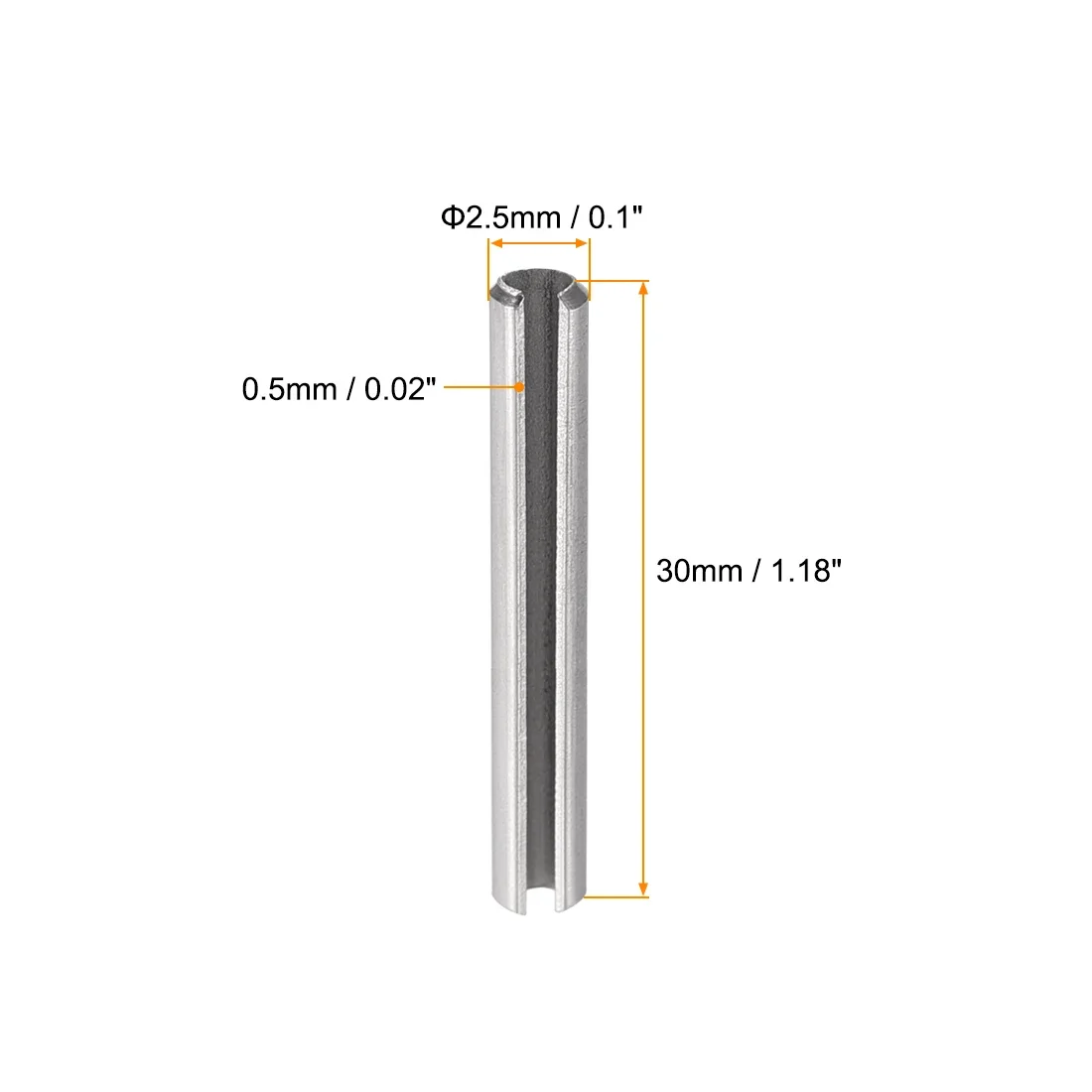 M2.5 x 30mm 304 Stainless Steel Split Spring Roll Dowel Pins Plain Finish 100Pcs