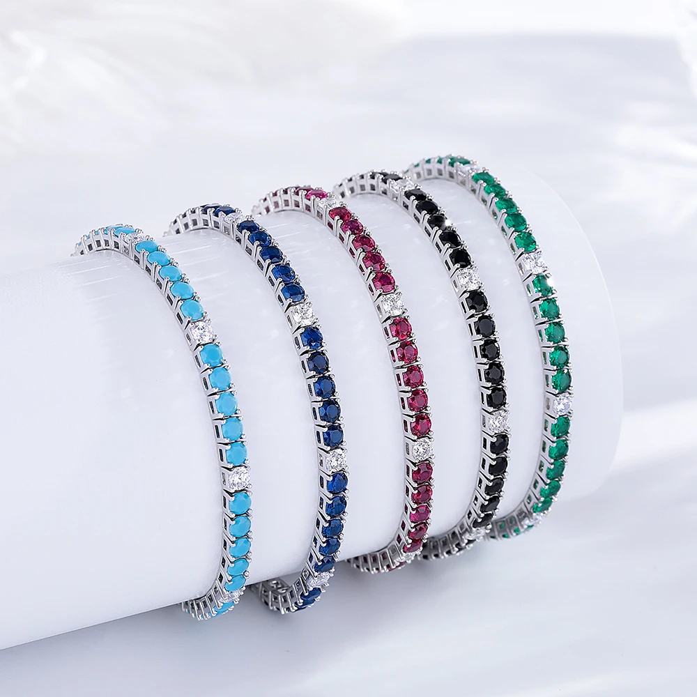 3mm S925 Silver Tennis Bracelet Pave Montana Blue/Aqua./Green/Ruby/Pink/Black/Turquoise/Golden/Purple Cubic Zircon Fine Jewelry