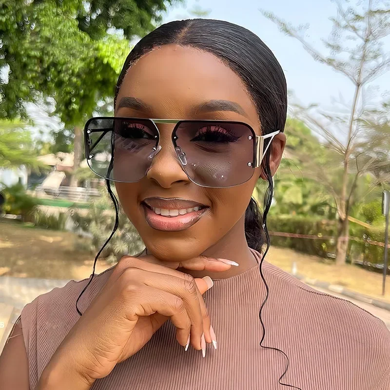 موضة المتضخم مربع النظارات الشمسية امرأة العلامة التجارية مصمم خمر نظارات شمسية مربعة الإناث إطار كبير ظلال UV400 نظارات #1