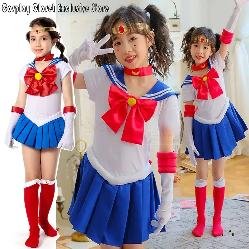 Anime Water Ice Moon Cos Costume Halloween Moon Cute Usagi Sailor Uniform Short Dress Usagi Tsukino Cosplay Costumes Gloves