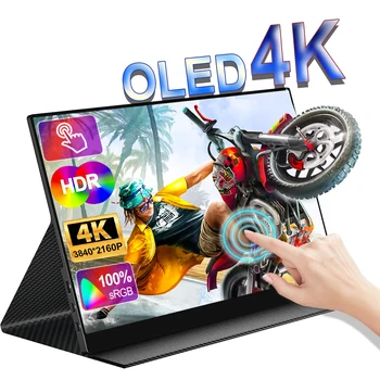 Waiwei 휴대용 터치 스크린 모니터, PC 노트북 게임 화면, PS4, PS5, Xbox용 USB C 타입 모니터, 15.6 인치 OLED, 3840x2160, 4K, 16 인치, 2K