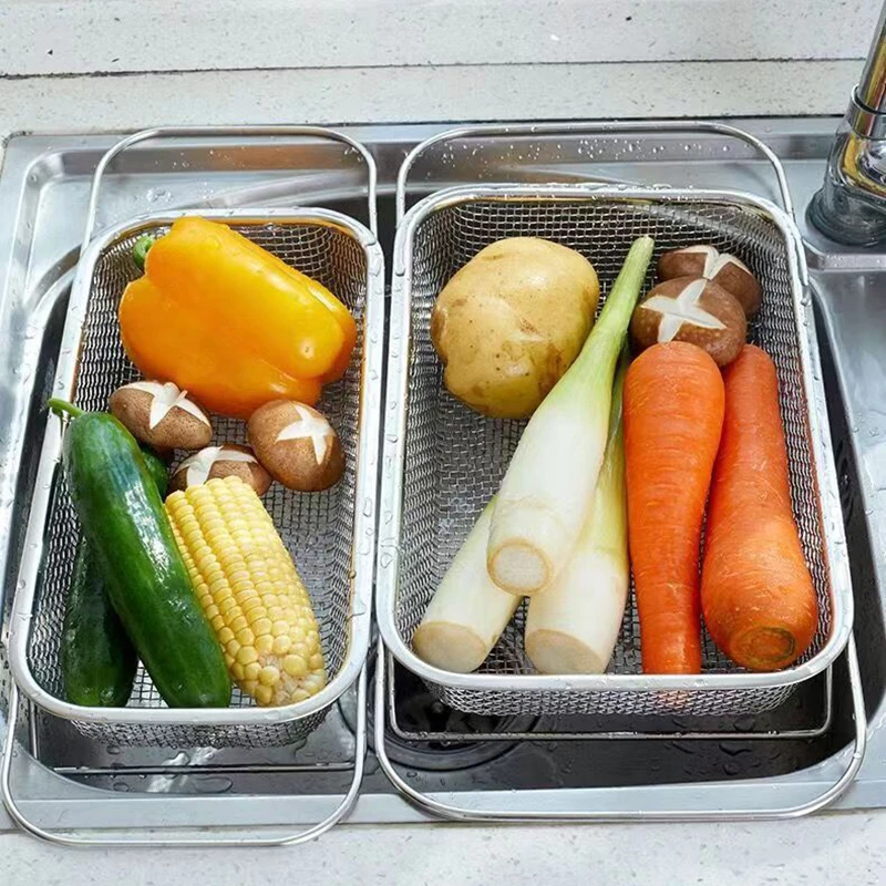 Adjustable Dish Drainer Kitchen Sink Stainless Steel Drain Rack Fruit Vegetable Storage Shelf Plate Bowl Dish Dryer Basket