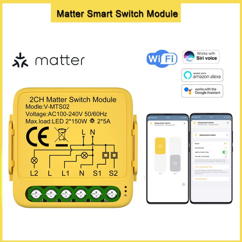 16A 1CH/2*5A 2CH Matter Smart Switch Module Remote on-off device Homekit Smartthings Google Direct Connected Voice Switch Module