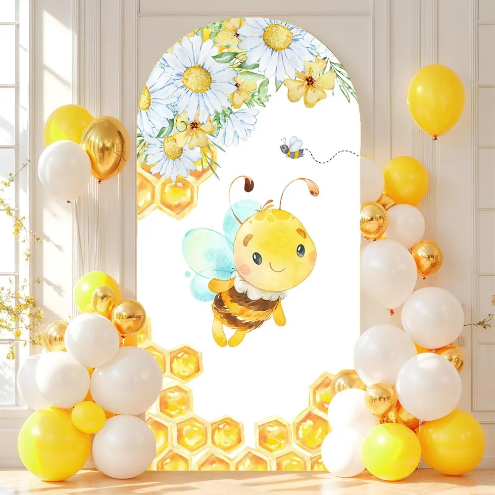 Sweet Honey Little Bee Arch Cover Backdrop Baby Shower Kids Birthday Party Decor Elastic Photo Background Arched Stand Covers