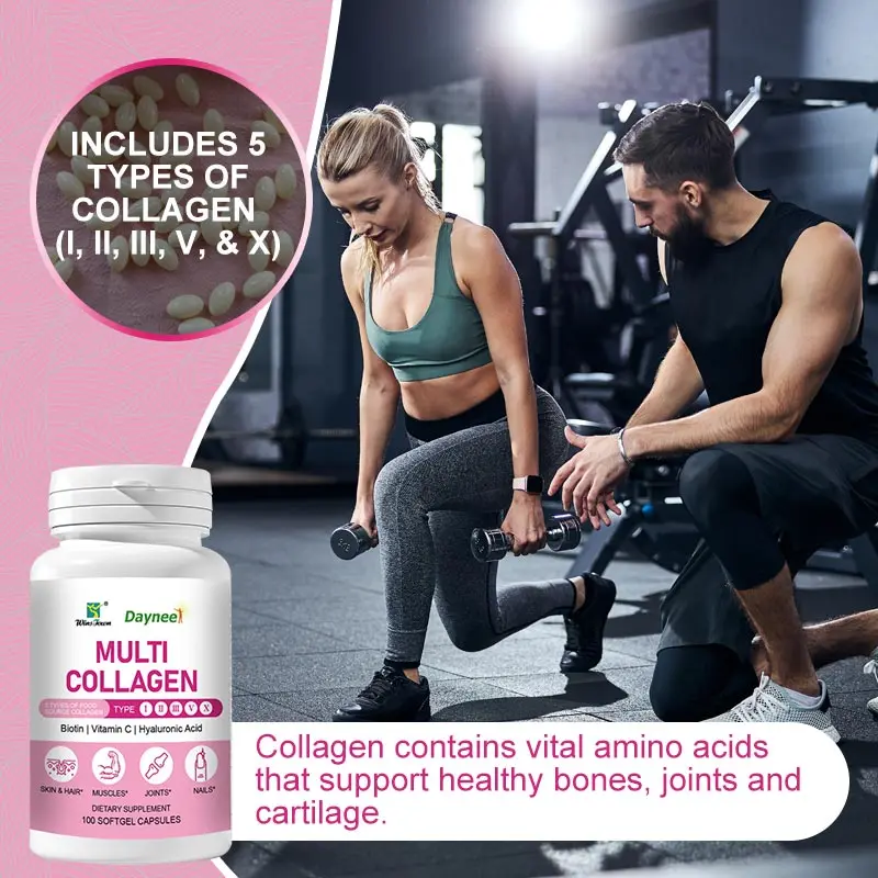 Multi Collagen Pills for Women (Types I II III V X) with Biotin Hyaluronic Acid Magnesium Grape Seed Vitamin A&C Capsules