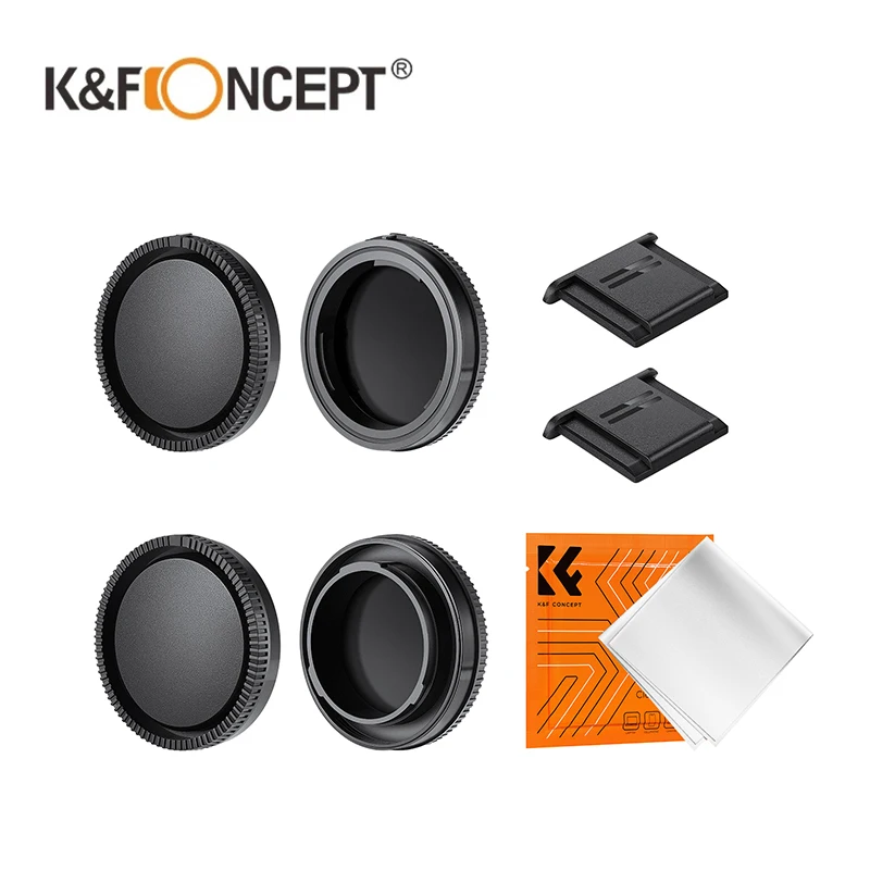 K&F Concept Kameragehäuse-Zubehörset für Sony E-Mount, Karosserieabdeckung * 2 + Objektivrückabdeckung * 2 + Blitzschuhkappe * 2 + Reinigungstuch*1