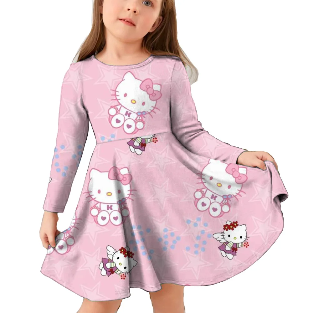 Miniso Cute Hello Kitty 3D Print Girls Short Sleeve Dress Children’s Autumn Kuromi Clothing Soft Skirt Kids Nightgown Camping