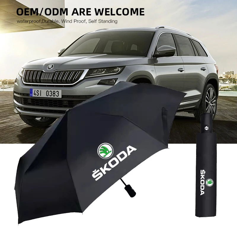 Car Automatic Folding Windproof Sunshade Umbrella For Skoda Octavia Rapid Kodiaq Karoq Fabia Kamiq Superb Derivative