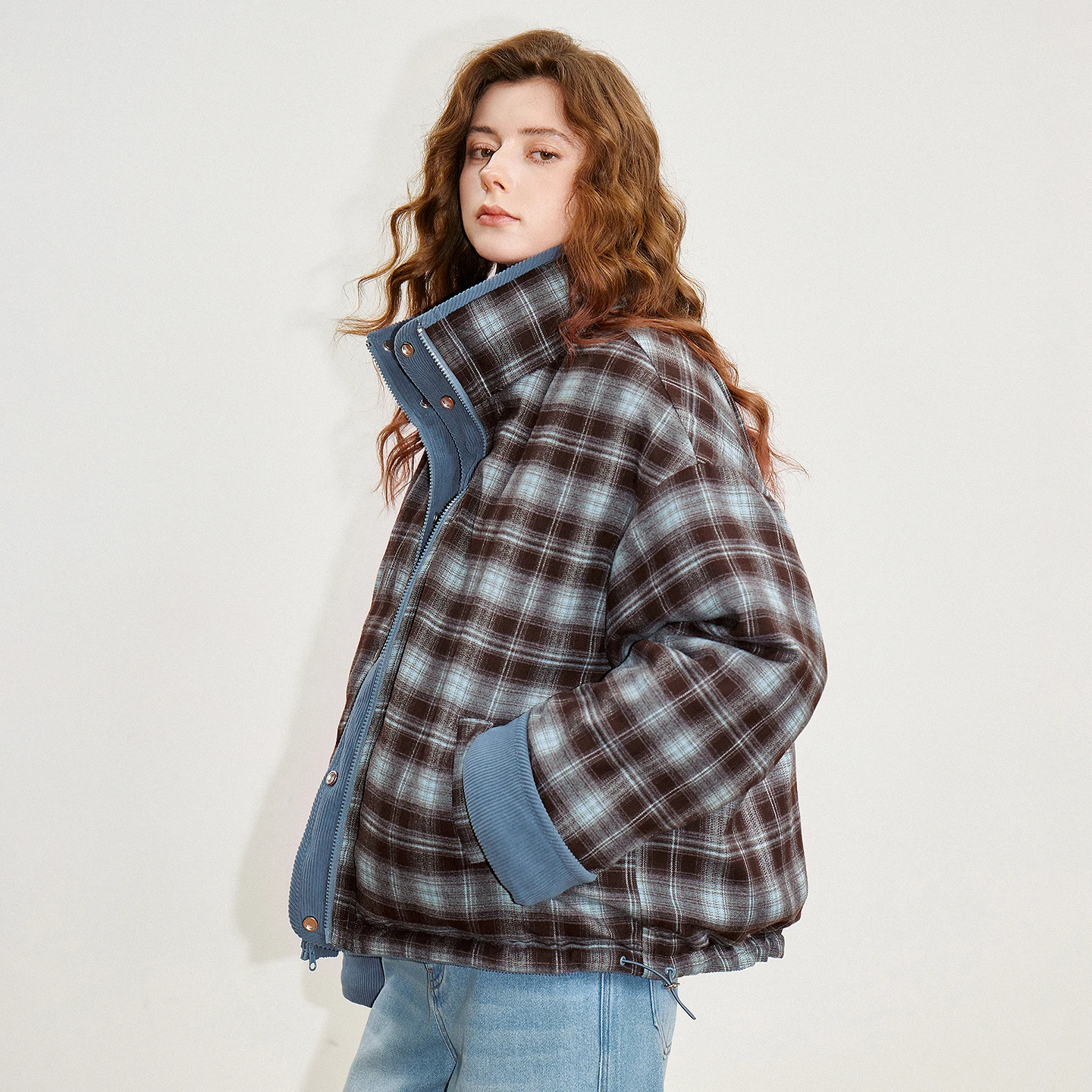 TOYOUTH Vrouwen 90% Witte Eend Donsjack 2025 Winter Nieuwe Retro Corduroy Plaid Pluizige Dubbelzijdig Warme Jas