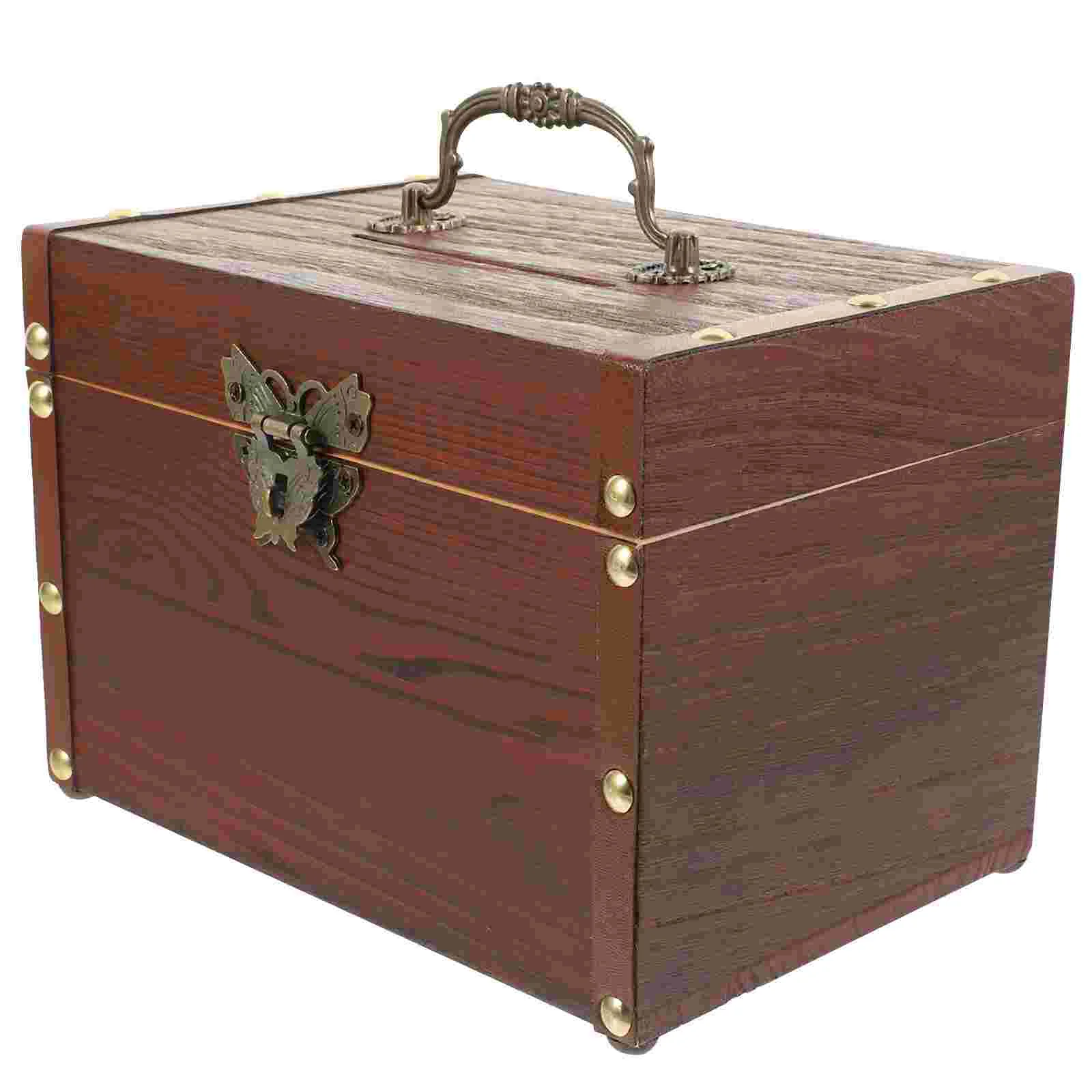 

Jewelry Boxes Wooden Piggy Bank Vintage Coin Saving Jar Trinket Case Container Brown Pirate Treasure Chest Child