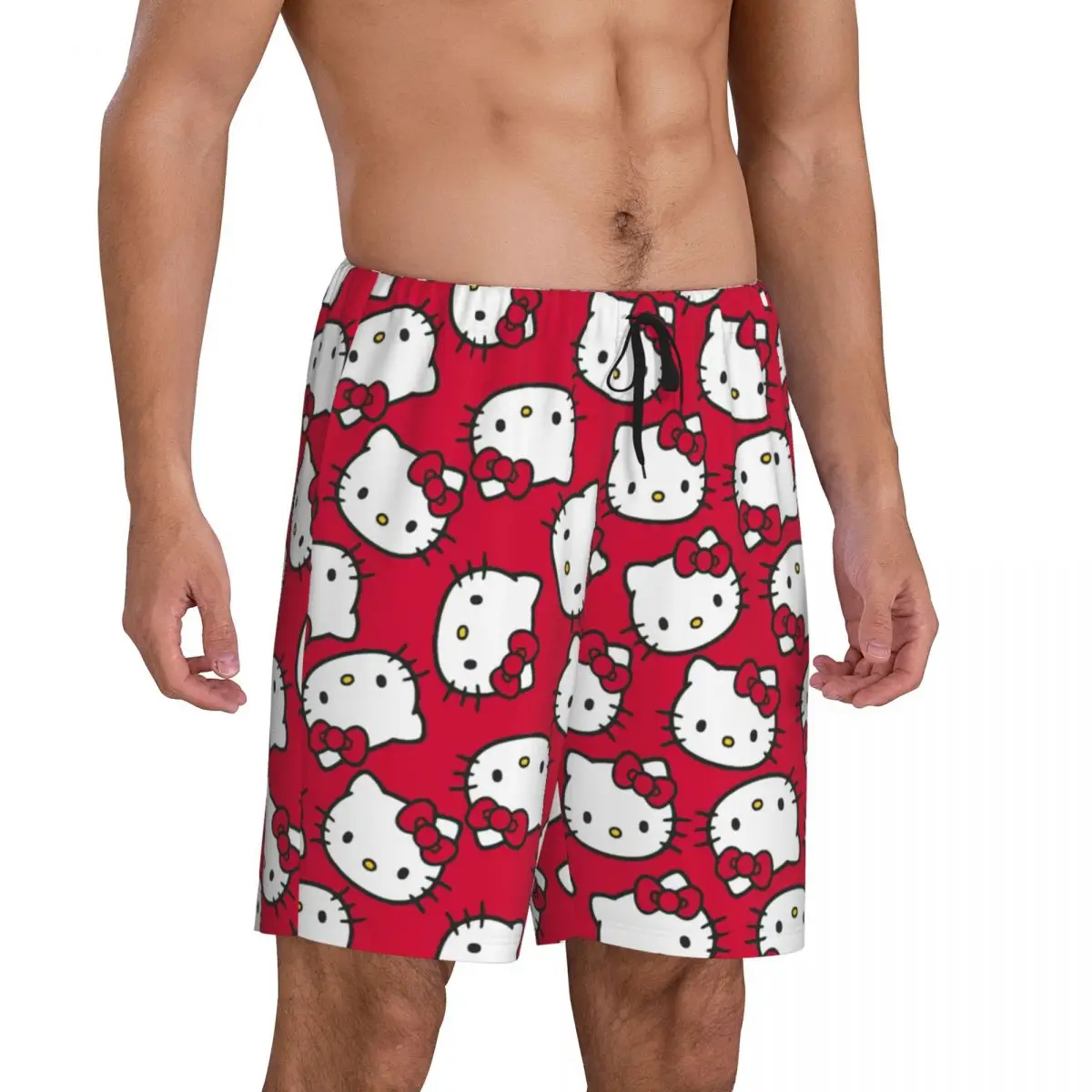 Desenhos animados personalizados Anime Pijama Bottoms masculino, Hello Kitty Bow Shorts, pijamas com cordão, pijamas com bolsos, lounge, sono, anime