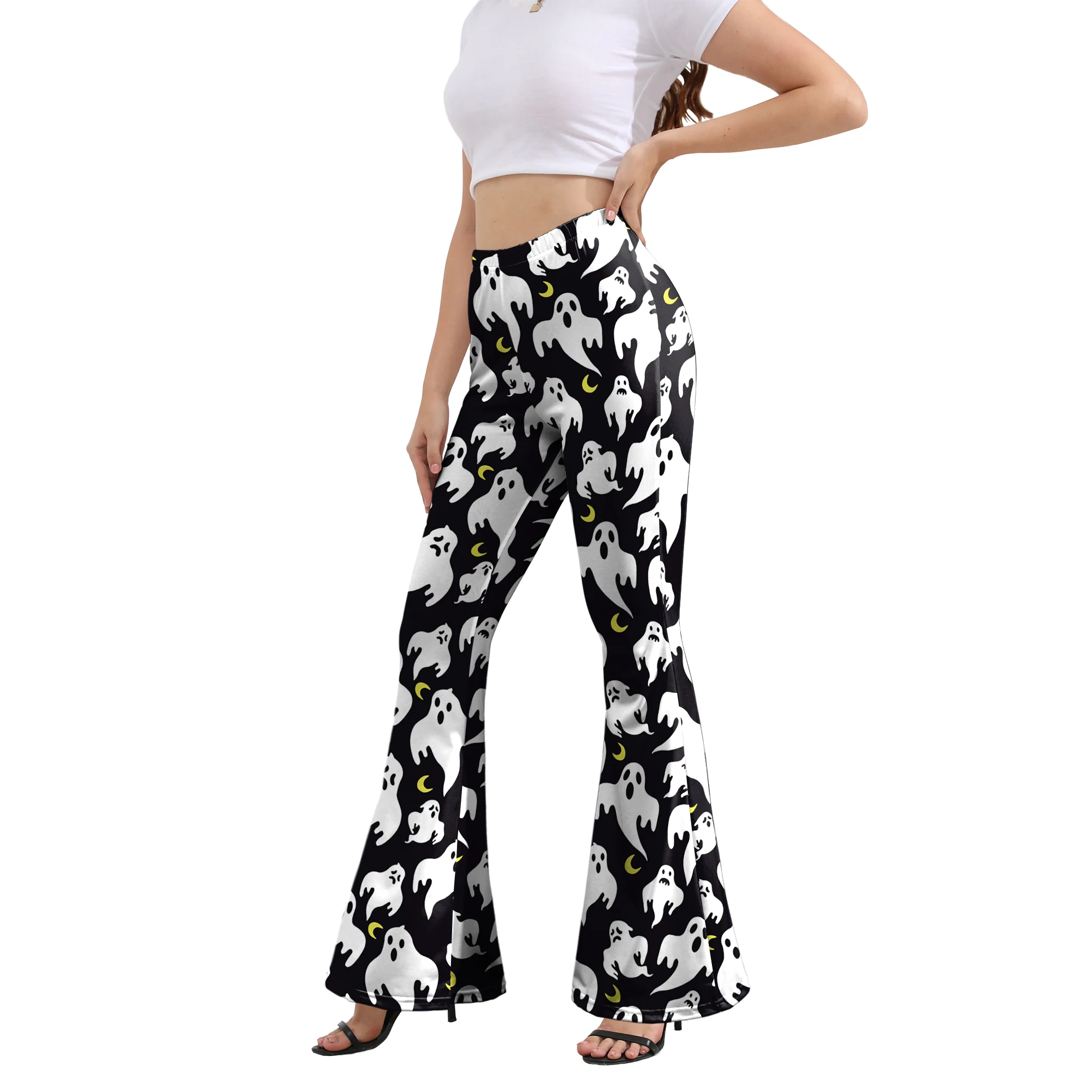 Zawaland-calças femininas queimadas de Halloween, leggings de cintura alta para senhora, calças de festa, estampa abóbora assustadora, cosplay, moda