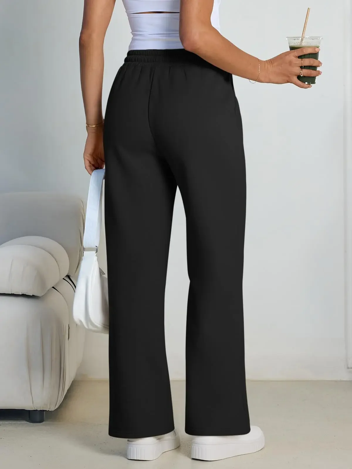 Women's loose and casual sport pants - street style - heart-shaped printed wide-leg pants - winter and autumn style warm pants