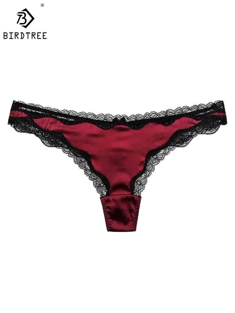 BirdTree, stringi z 93% prawdziwego jedwabiu, damskie stringi typu G-string z niskim stanem i koronką, wygodne, oddychające, z tyłem w kształcie litery T, nowość na wiosnę i lato 2024, P43261QM