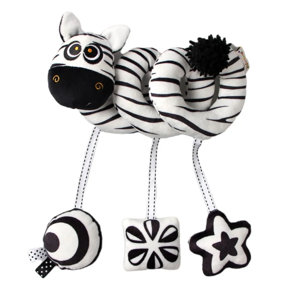 Animal-shaped Baby Stroller Hanging Pendants with Strap Cow Plush Stuffed Sensory Toy Rattle Visual Development