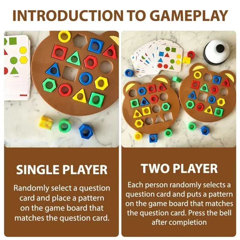 لعبة مزدوجة للأطفال هدية شكل هندسي اللون مطابقة لغز لتقوم بها بنفسك تعلم مونتيسوري ألعاب معركة تفاعلية تعليمية #5